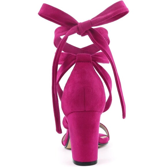 Women's Lace Up Heels 3 Inch Chunky Block Heel Strappy Sandal - Picture 2 of 6